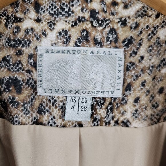 Alberto Makali Blazer Leopard Print Jacket Size 4 Button Front Ruched 3/4 Sleeve - Picture 3 of 14